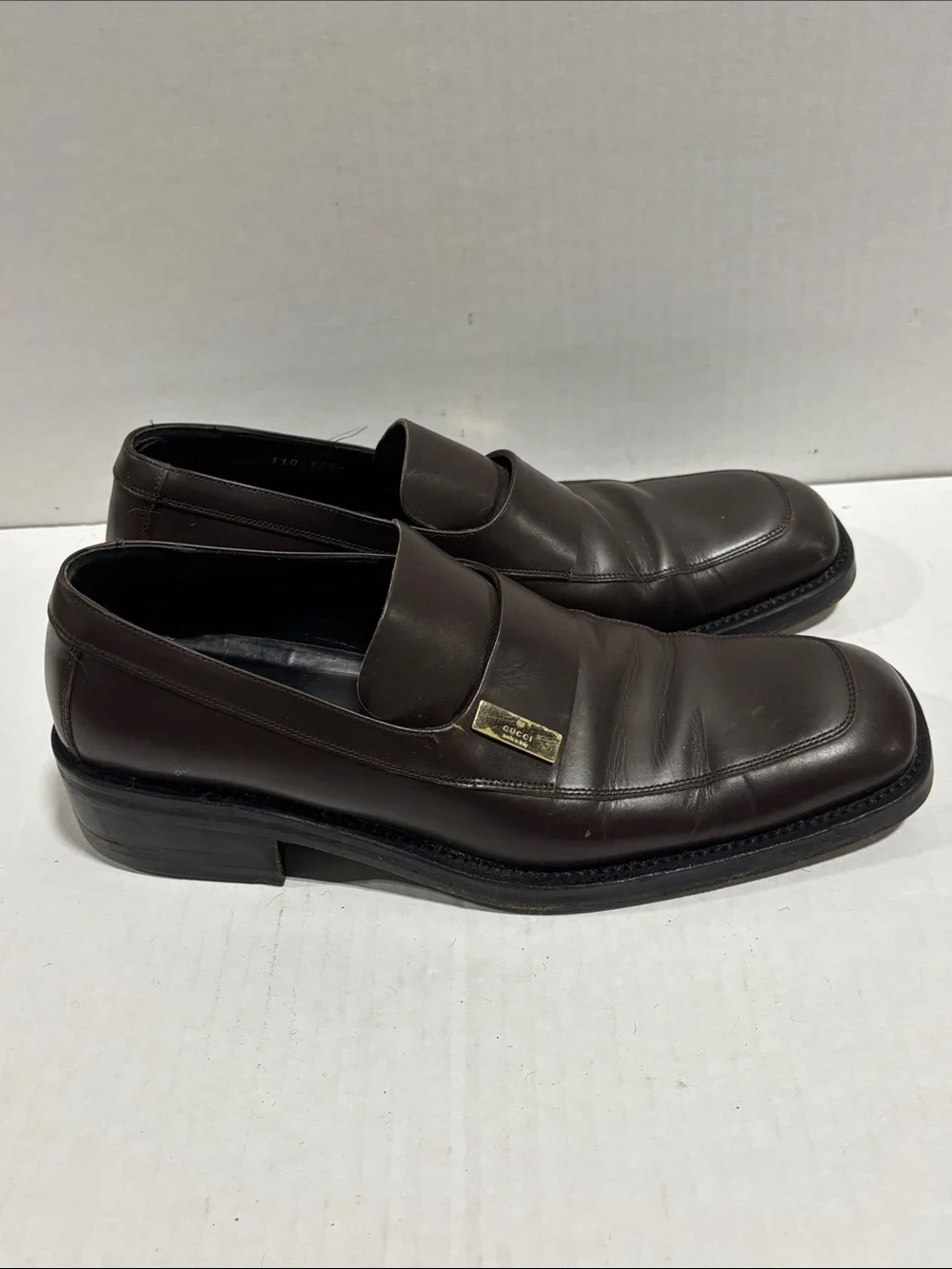 Gucci Dress Shoes Mens size 8D Brown Leather Square-toe Loafers